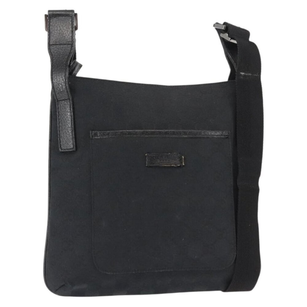 Authentic GUCCI GG Canvas Shoulder Bag Black Silver 122793